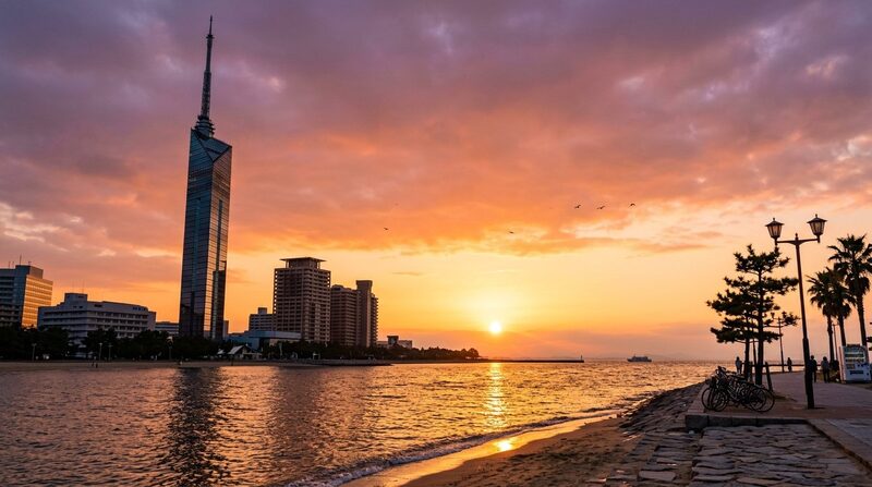 福岡市中心部の夕景