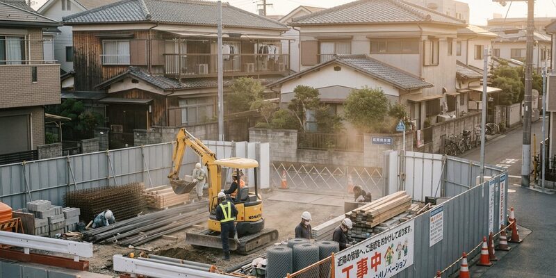 住宅街の建設現場