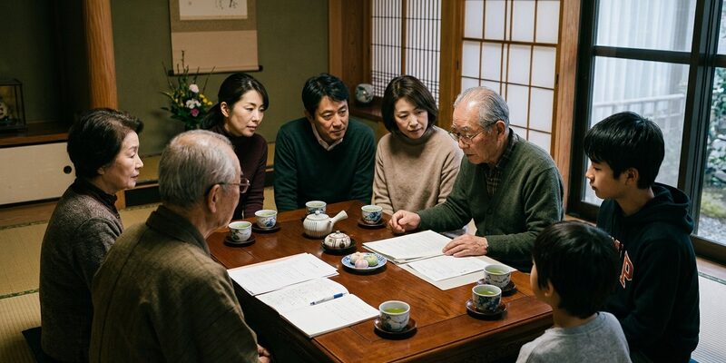 家族で話し合う風景