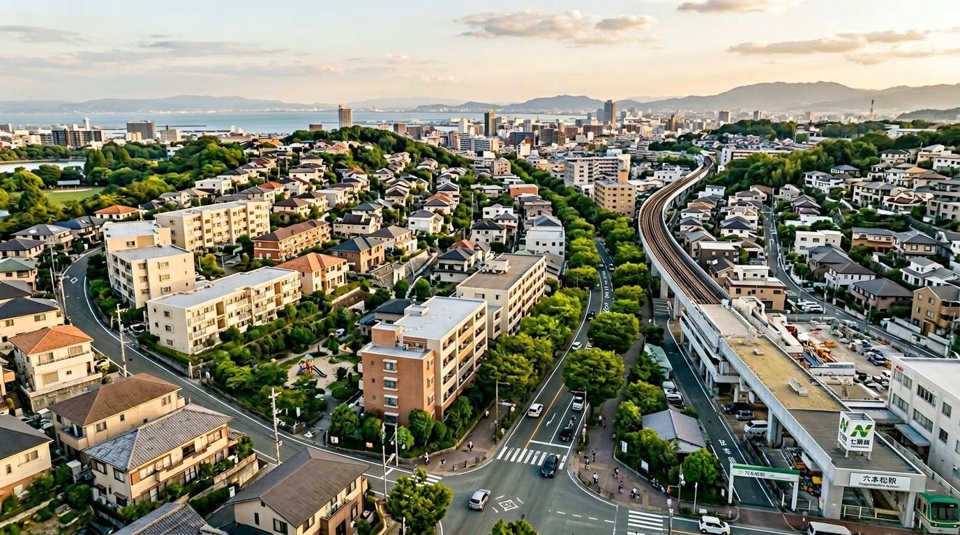 福岡市の住宅街の空撮